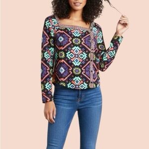 Rachel Rachel Roy Patterned Multicolor Top Side Buttons Sz M